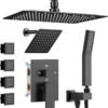 Shower Systems with 4 Body Spray Jets, STARBATH 4 Way 12+6" Rainfall Shower Head with Handheld Combo, Ceiling Mounted Shower Jets System in Wall Shower Faucet Sets Complete, Matte Black
