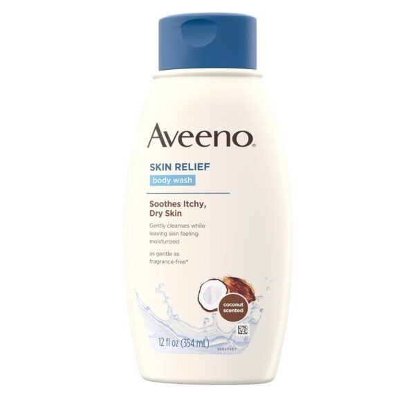 Aveeno Skin Relief Body Wash with a Gentle Coconut Scent & Triple Oat Formula, Daily Cleanser for Sensitive Skin Leaves Itchy, Dry Skin Feeling Soothed & Moisturized, Soap-Free, 12 fl. oz