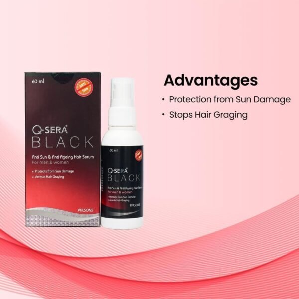 Q-S'era, Black Anti Sun And Anti-Ageing Hair Serum | For Men and Women | Repairing Damaged Hair | Protection From Sun Damage | Dermatologist Recommended | 60 ML