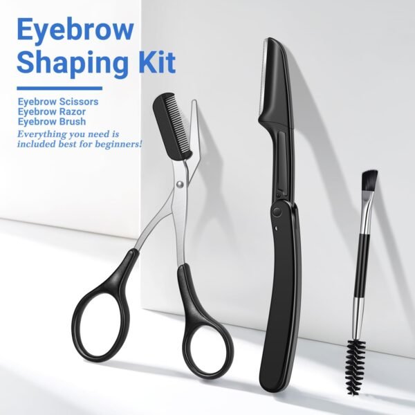 TsMADDTs Eyebrow Kit, 8 in 1 Eyebrow Trimmer Scissors, Tweezers for Women, Razor, Brush with Travel Bag, Tweezers Set for Women and Men, Professional Shaping Grooming Kit