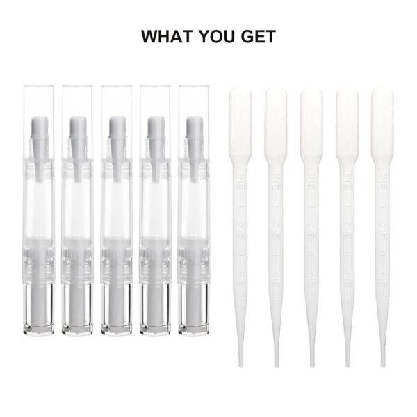 61XC08Zt8CS._SL1500_.jpg 5 pack 5ml Transparent Twist Pen for Cuticle Oil Applicator, Empty Nail Oil Pen with Brush Tip, Eyelash Growth Liquid Tube, Cosmetic Lip Gloss Container (5x)