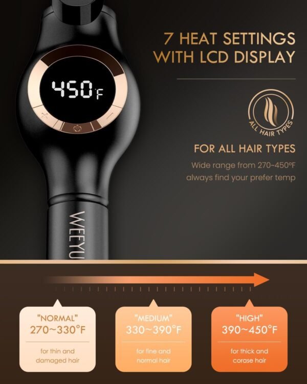 Large Curling Iron 2 Inch, Ceramic Long Barrel Hair Curling Wand, Hair Styling Tool, Dual Voltage, LCD Display, Black