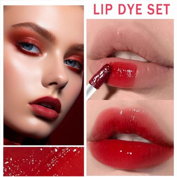 6 Colors Lip Tint Stain Korean Lip Gloss Set, Plumping Lip Tint Mini Liquid Lipstick, Multi-Use Cheek and Lips, Long lasting Waterproof, Non-Stick Cup, Tinted Lip Makeup