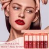 6 Colors Lip Tint Stain Korean Lip Gloss Set, Plumping Lip Tint Mini Liquid Lipstick, Multi-Use Cheek and Lips, Long lasting Waterproof, Non-Stick Cup, Tinted Lip Makeup