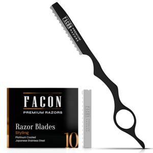 61YH3l8cQvL._SL1500_.jpg Facón Hair Razors for Cutting Hair - Professional Hair Styling Razor Kit with 11 Replacement Blades, Stainless Steel Hair Cutting Tool for Salon & Home, Premium Hair Thinning Texturizing Faether Razor