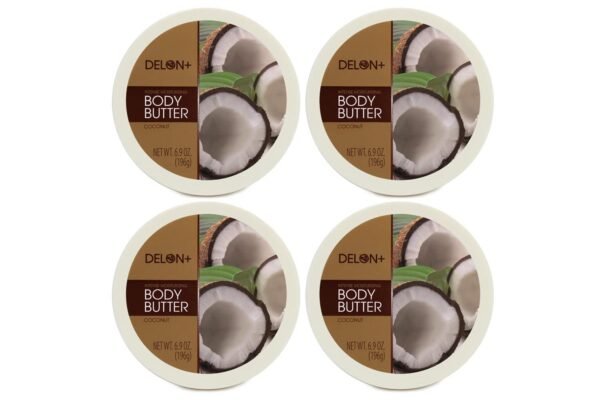 DELON Intense Moisturizing Body Butter, Coconut with Coconut Oil, 6.9 oz (Pack of 4)