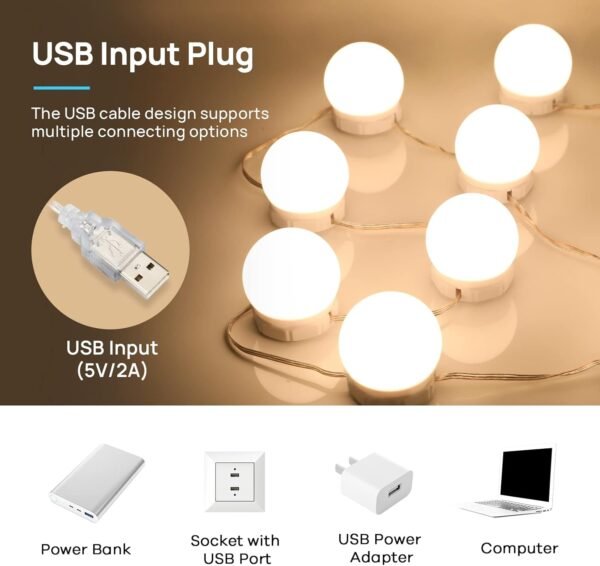 LED Vanity Lights For Mirror, Consciot Hollywood Style With 10 Dimmable Bulbs, Adjustable Color & Brightness, USB Cable, Stick on for Makeup Table Dressing Room Mirror