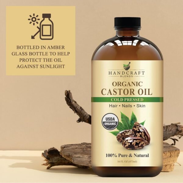 61Z2X1QnraL._SL1200_.jpg Handcraft Blends Cold-Pressed Organic Castor Oil in Glass Bottle - 16 Fl Oz - 100% Pure and Natural - Premium Grade Carrier Oil for Hair Growth, Eyelashes and Eyebrows - Hair and Body