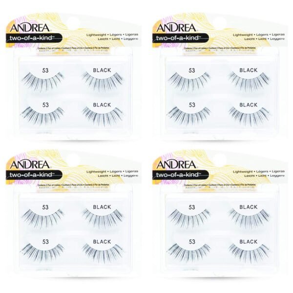 Andrea Two of a Kind False Lashes 53 - Black, Natural Look, Comfortable, Full Volume Fake Eyelashes for Glamorous Eyes, 4 Pack