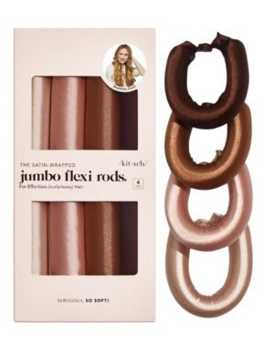 61ZGtwgfPzL._SL1250_.jpg Kitsch Satin Hair Curlers, Heatless Curling Rod - Jumbo Flexi Rod, Heatless Hair Curler - Hair Curlers to Sleep In - No Heat Overnight Curls - For All Hair Types and Texture - 4pcs Rosewood