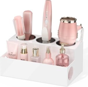 61ZKZl9NcmL._AC_SL1500_.jpg NIUBEE Acrylic Hair Styling Tool Organizer and Holder - Bathroom Countertop Storage for Blow Dryers, Accessories, Makeup, and Toiletries