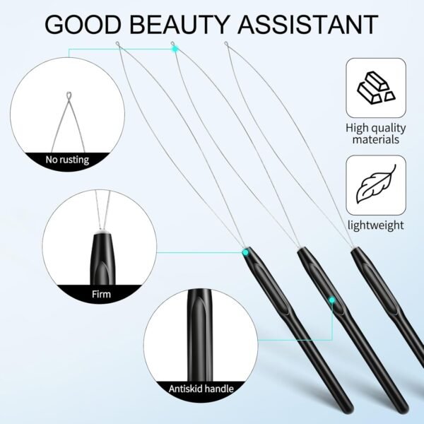 10PCS Needle Threaders & Hair Extension Loop Tools for Easy Stringing and Styling, Perfect for Hair Extension Beads and Automatic Needle Threading (Black)