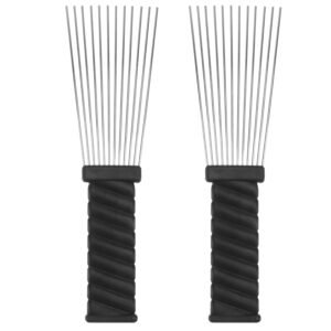61a1MyQEitL._SL1500_.jpg Braided Wigs Metal Hair Pick Barber Comb: 2pcs Steel Wide Tooth Afro Pick Flat Comb Wig Braid Detangle Comb Hair Styling Tool for Man Women Curly Hair Hair Styling Accessories