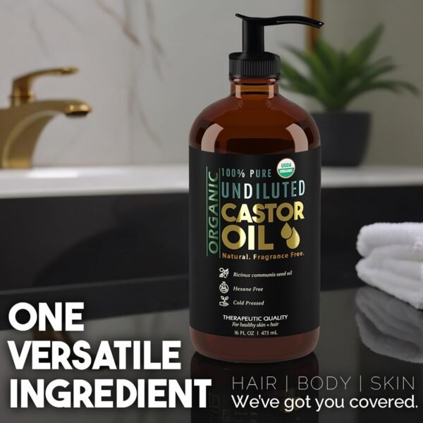61a41sOD87L._SL1500_.jpg BALM OF GILEAD Organic Castor Oil for Skin Hydration - Therapeutic Cold Pressed, USDA Certified 100% Pure, Glass Bottle - 16 oz Unrefined, Hexane Free, Castor Oil for Hair & Eyelashes Growth