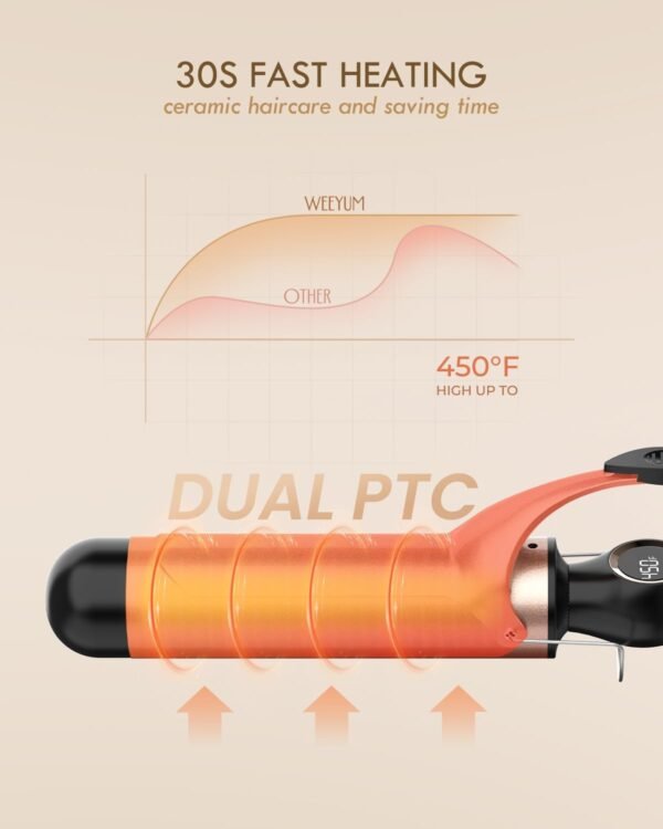 Large Curling Iron 2 Inch, Ceramic Long Barrel Hair Curling Wand, Hair Styling Tool, Dual Voltage, LCD Display, Black