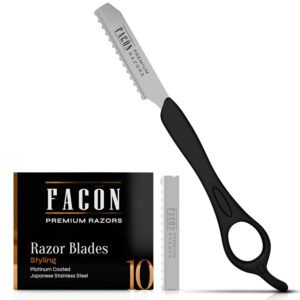 61bOUcyoyhL._SL1500_.jpg Facón Hair Razors for Cutting Hair - Professional Hair Styling Razor Kit with 11 Replacement Blades, Stainless Steel Hair Cutting Tool for Salon & Home, Premium Hair Thinning Texturizing Faether Razor