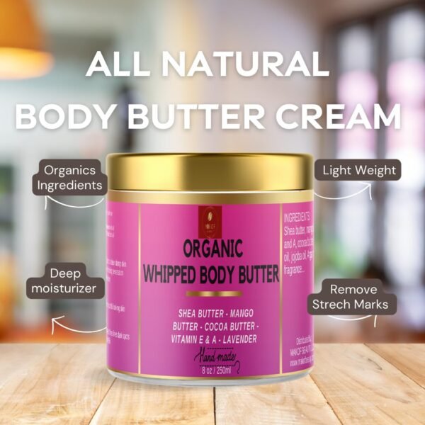 Body butter cream for dry skin, cocoa butter body cream with shea butter and coconut oil, deeply moisturizing and nourishing, 8 fl oz (pack of 1)