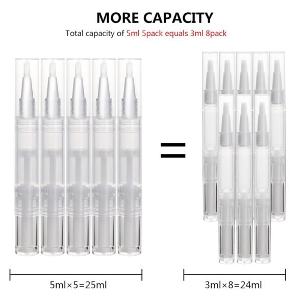 61bsMr-8zsS._SL1500_.jpg 5 pack 5ml Transparent Twist Pen for Cuticle Oil Applicator, Empty Nail Oil Pen with Brush Tip, Eyelash Growth Liquid Tube, Cosmetic Lip Gloss Container (5x)
