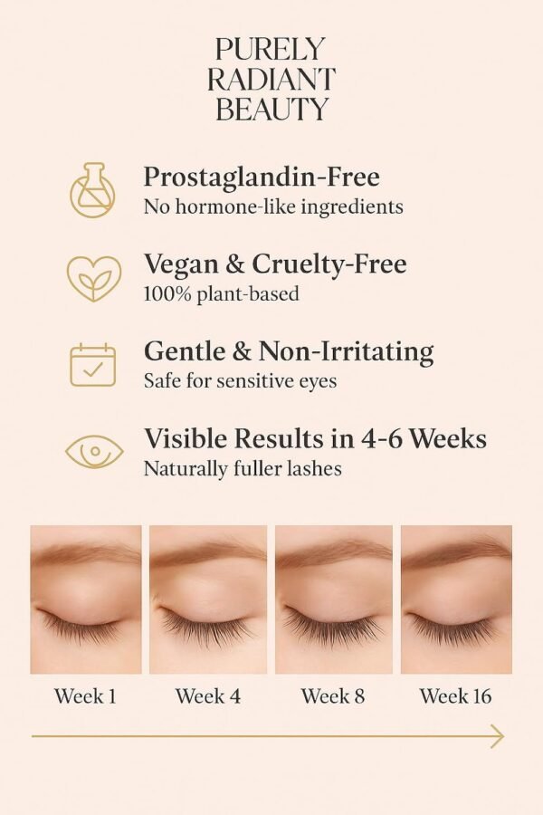Beauty Eyelash Growth Serum – Prostaglandin-Free Lash & Brow Enhancer for Longer, Thicker Lashes – Vegan, Cruelty-Free, Castor Oil Based – Natural Lash Serum for Growth