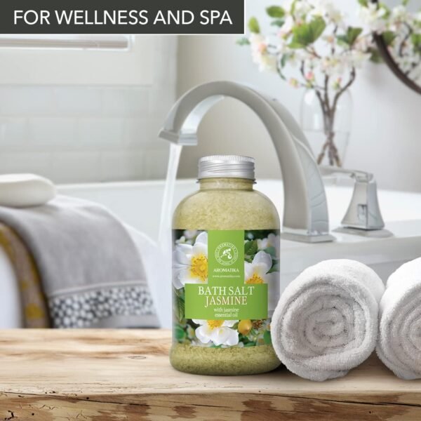 Bath Sea Salt Jasmine 21.16 Oz - Bath Salts with Jasmine Essential Oil for Bath Soak - Relaxing Bath - Body Care - Muscle Relaxation - Good Sleep - Aromatherapy Bath Salts - Flower Bath Salt