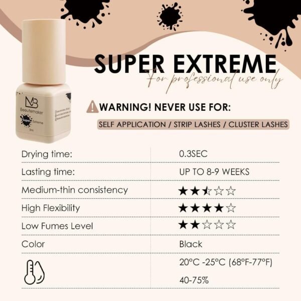 61cLvPVCIxL._SL1000_.jpg Super Strong Eyelash Extension Glue- 5ml/0.3s Drying Time/7-8 Weeks Retention/Waterproof Black Lash Glue/Professional Eyelash Adhesive for Individual Lash Extensions