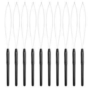 10PCS Needle Threaders & Hair Extension Loop Tools for Easy Stringing and Styling, Perfect for Hair Extension Beads and Automatic Needle Threading (Black)