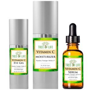 61cYEc7IPYL._SL1024_.jpg Tree of Life Vitamin C Serum for Face w/ 1.7 Oz Moisturizer Cream & 0.5 Oz Eye Gel - Skin Care Trio Serums to Brightening Dark Spot, Smooth Dry & Sensitive Skin, Anti-Aging, Wrinkles