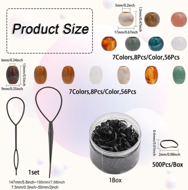 61cZ54a7cL._AC_SL1001_.jpg CHGCRAFT DIY 112Pcs African Hair Beads for Braids Jumbo Hair Styling Tool Kits Including Acrylic Beads Plastic Pin Bun Maker and 500Pcs Elastic Rubber Bands for Braiding Jewelry