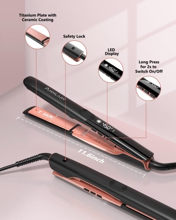 61caBGDk9aL._AC_SL1500_.jpg Hair Straightener, 1 Inch Flat Iron Straightener and Curler 2 in 1, Titanium Ceramic Ionic Dual Voltage Straightener with Anti-Iron Silicone for Less Frizz, Shinier & Smoother Hair