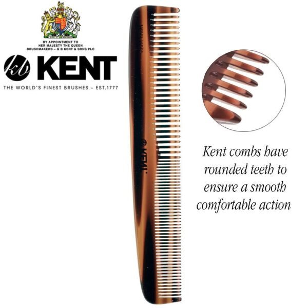 61cdhR-XliL._SL1000_.jpg Kent 9T Double Tooth Dressing Table Comb, Tortoise Fine and Wide Tooth Coarse/Fine Dresser Comb for Hair, Beard, Mustache Styling, Grooming - For Men, Women, and Kids, Made in England