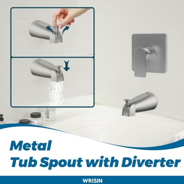 WRISIN Tub Shower Faucet Set, Brushed Nickel Shower Valve Kit with 6 Inch Showerhead, Bathtub Faucet Set