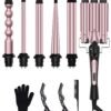 6 in 1 Curling Iron, Curling Wand Set with 3 Barrel Curling Iron and 5 Interchangeable Ceramic Curling Wand (0.35"-1.25”), Instant Heat Up 2 Temp Wand Curler, Include Heat Protective Glove & 2 Clips