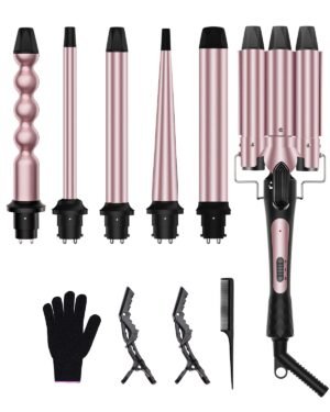 61cjxU2QkL._SL1500_.jpg 6 in 1 Curling Iron, Curling Wand Set with 3 Barrel Curling Iron and 5 Interchangeable Ceramic Curling Wand (0.35"-1.25”), Instant Heat Up 2 Temp Wand Curler, Include Heat Protective Glove & 2 Clips
