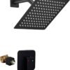 Black Shower Faucet GGStudy Single Function Shower Trim Kit with Rough-in Valve Shower Set Bath Rainfall Shower Faucet System 8inch Square Stainless Steel Metal Shower Head