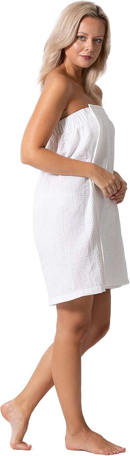 Turkish Linen Women’s Waffle Spa Body Wrap with Adjustable Closure