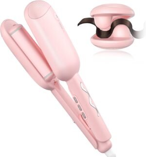 61dxBz1gML._AC_SL1500_.jpg NOVUS Waver Curling Iron, Beach Waves Curling Wand, Ionic Hair Waver with Anti-Scald Hair Crimper, Easy to Use, 2 Barrel Hair Crimper for Short Hair Women, Pink, 1.25 Inch