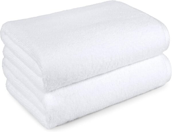 Amazon Basics 2 Piece Quick-Dry Oversize Bath Towel, 100% Cotton, White, 54" x 30"