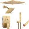 VANFOXLE Shower Faucet Set Brushed Gold Shower System,Push Button Diverter Shower Faucet with 2 in 1 Handheld,Ceiling Mount 10 Inch Shower Head with 6 Inch Wall Mount Shower Head