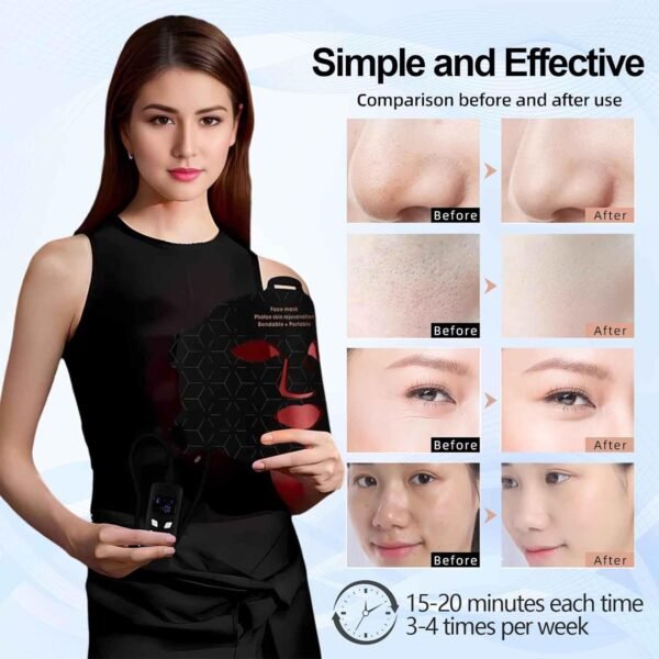 Red Light Therapy for Face Mask Nir Infrared Face Masks, Red and Blue Light Therapy for Face, 3000mAh Rechargeable Remote Facial Skin Care Mask, Professional Home Skincare (Black)