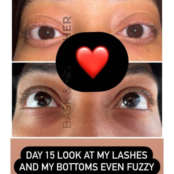 Bask & Lather Lash Serum with Castor Oil & Jojoba Oil For Thicker, Fuller & Longer Looking Eyelashes and Eyebrows, Conditioning and Enhancing Eyelash Growth Serum with Brush Applicator, 3 Month Supply
