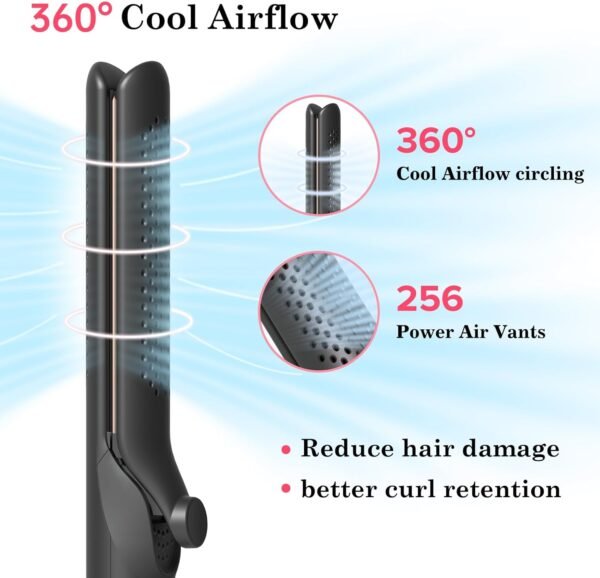 61frGyBKWkL._AC_SL1500_.jpg Hair Straightener and Curler 2-in-1, 360° Airflow Styler Curling Iron, 1.25 Inch Curling Wand, 20 Million Negative Ion Hair Care, 5 Temps & Auto Off, Dual Voltage (Black)