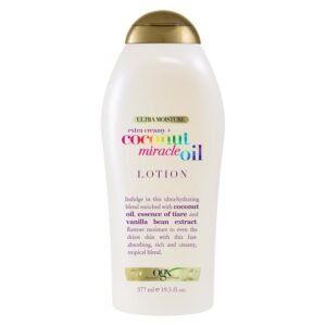 OGX Extra Creamy + Coconut Miracle Oil Ultra Moisture Body Lotion with Vanilla Bean, Fast-Absorbing Body Lotion for All Skin Types, Paraben-Free and Sulfated-Surfactants Free, 19.5 Ounce