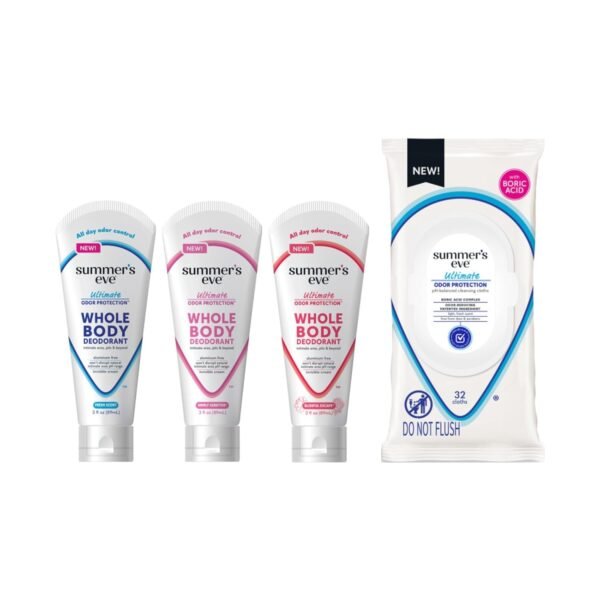 Summer's Eve Ultimate Smell Protection, Whole Body Cream Deodorant, Blissful Escape (3oz), Simply Sensitive (3oz), Fresh Scent (3oz), & Soft Pack Wipes (1ea)
