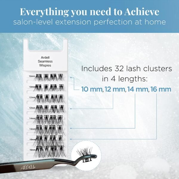 Ardell Seamless Eyelash Extensions Refill Kit, Wispies - 32 Assorted Cluster Lengths, Customizable DIY Lash Clusters for Natural Look Lashes