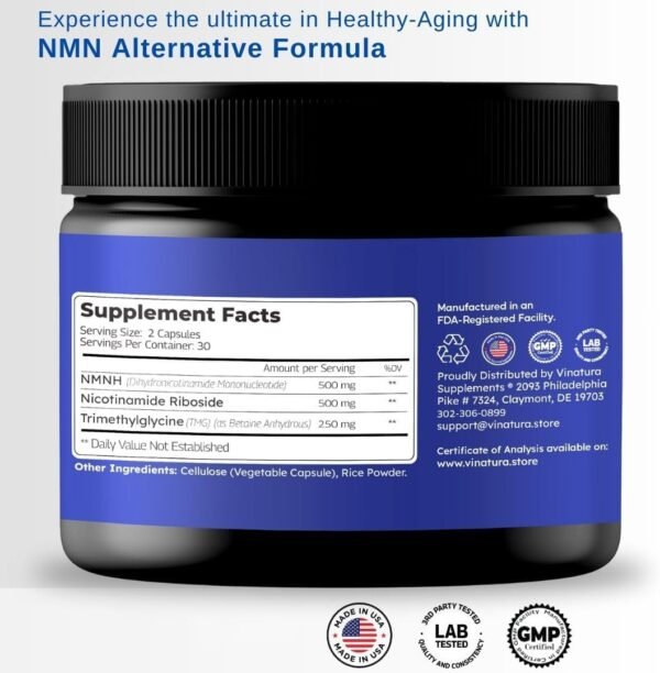 NMNH (NMN Supplement Alternative) Nicotinamide Riboside & TMG - NAD Supplement for Anti-Aging - 60 Capsules