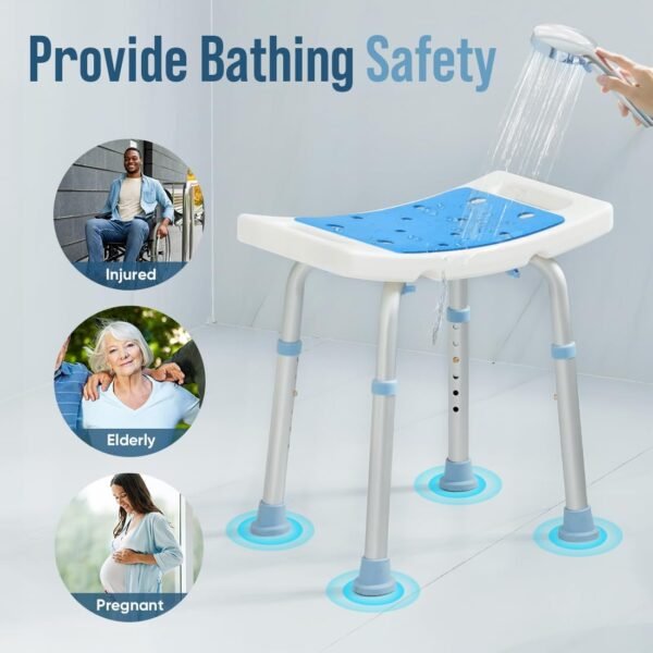 OasisSpace Shower Chair, Adjustable Bath Stool Chair for Inside Shower - Tool Free Anti-Slip Bench Bathtub Stool Seat with Durable Aluminum Legs for Elderly, Senior, Handicap & Disabled