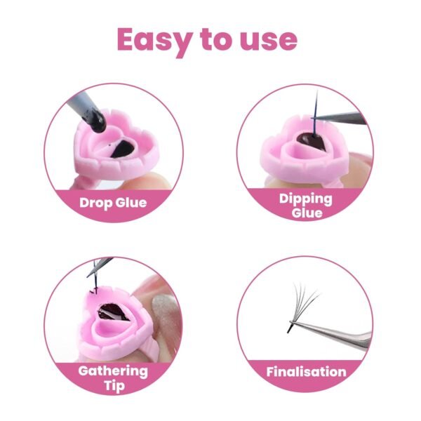 Glue Rings for Eyelash Extensions, Inartato Heart Glue Rings 200pcs Lash Fan Glue Cups Glue Holder Lashing Supplies (Pink Heart Shaped)