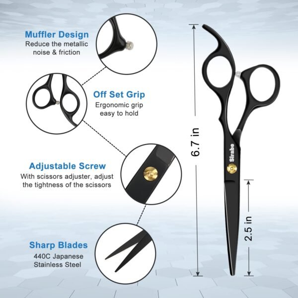 Sirabe 10 PCS Hair Cutting Scissors Set, Professional Haircut Scissors Kit with Cutting Scissors, Thinning Shears, Comb, Cape, Clips, Black Hairdressing Texturizing Shears Set for Barber, Salon, Home