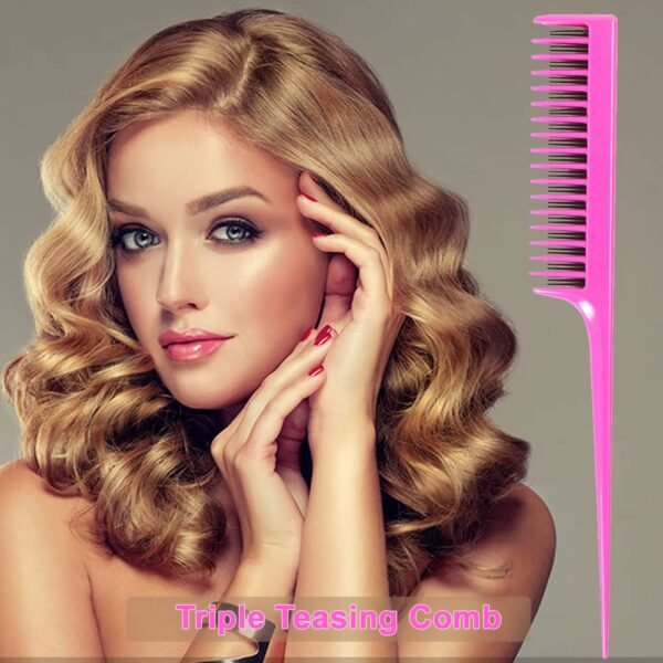 61gvCbTAxeL._SL1001_.jpg Hair Styling Tool Set: Combs, Triple Teasing Brush, Edge Brush, Rat Tail Combs, Braid Loop with Clips for Women, Girls, Kids and Stylists