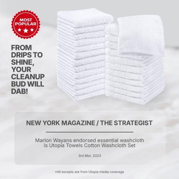 Utopia Towels Cotton Washcloths Set - 100% Ring Spun Cotton, Premium Quality Flannel Face Cloths, Highly Absorbent and Soft Feel Fingertip Towels (24 Pack, White)